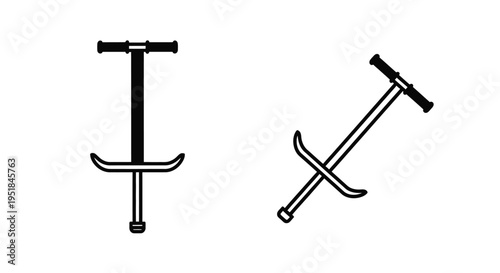 Two pogo sticks in a stark black graphic silhouette