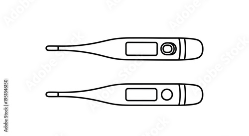 Two digital thermometers displayed with a minimalist black outline silhouette