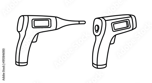 Two digital thermometers depicted in a simple black outline silhouette