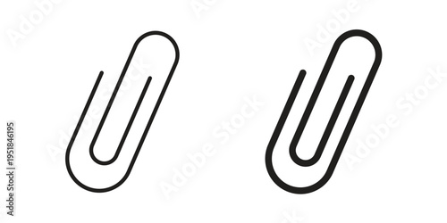 Paperclip icon set in black outline and fill. Editable icons