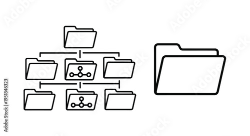 File folders and hierarchical structure represented in a simple outline silhouette