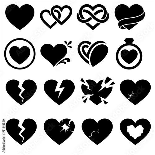 A set of shiny red heart symbols and romantic shapes in a seamless vector pattern design for Valentine's Day holiday cards and passionate love illustrations