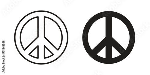 Peace icon set in black outline and fill. Editable icons