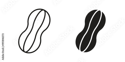 Peanut icon set in black outline and fill. Editable icons