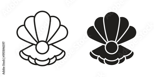 Pearl icon set in black outline and fill. Editable icons