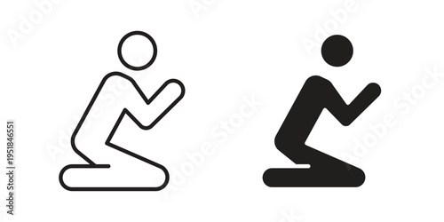 Person Praying icon set in black outline and fill. Editable icons