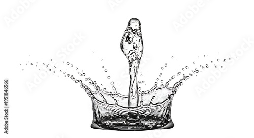 A stunning water droplet splash in the style of Minimalist Photography on transparent background