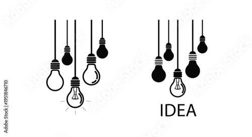 Minimalist hanging light bulbs with a bright idea black silhouette