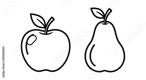 Simple line drawing of an apple and a pear black outline silhouette