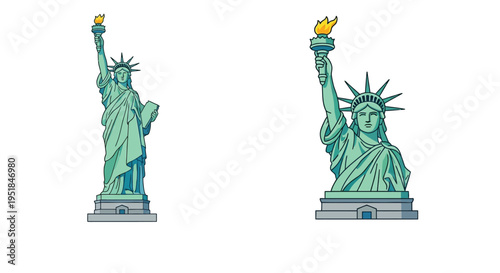 Two illustrations of the statue of liberty holding a torch aloft