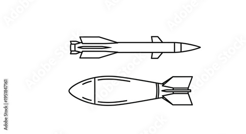 Two missile designs presented in a detailed black outline silhouette