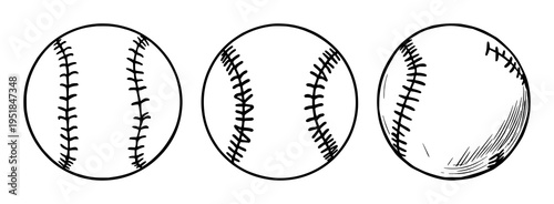 Baseball Ball icon set with minimalist outline design featuring baseball ball, baseball, symbol with sport and illustration