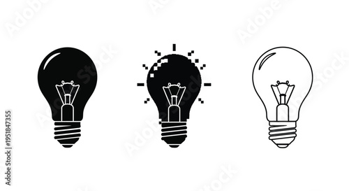 Three lightbulb icons showcasing different styles including a silhouette
