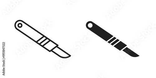 Scalpel icon set in black outline and fill. Editable icons