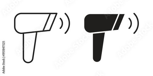 Scanner gun icon set in black outline and fill. Editable icons