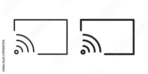 Screencast icon set in black outline and fill. Editable icons