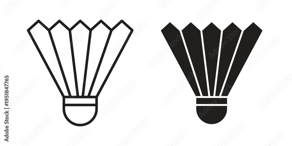 Fototapeta premium Shuttlecock icon set in black outline and fill. Editable icons