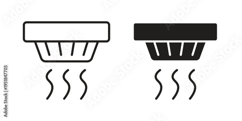 Sensor smoke icon set in black outline and fill. Editable icons