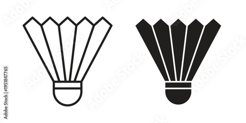 Shuttlecock icon set in black outline and fill. Editable icons