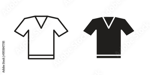 Shirt icon set in black outline and fill. Editable icons