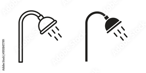 Shower icon set in black outline and fill. Editable icons