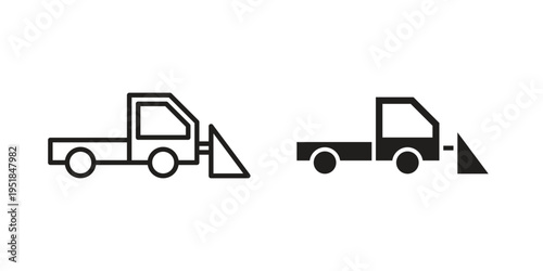 Snowplow icon set in black outline and fill. Editable icons