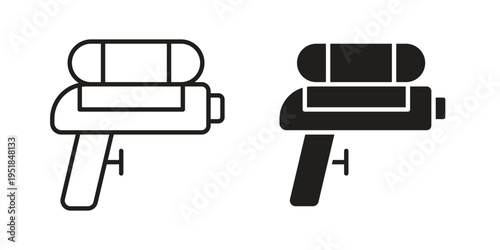 Photography Squirt gun icon set in black outline and fill. Editable icons