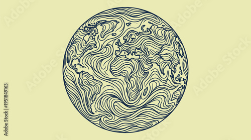 Abstract Wave Line Globe Map Vector, Flowing Global Network Earth Minimal Design