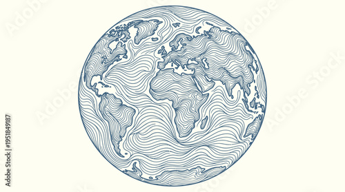 Abstract Wave Line Globe Map Vector, Flowing Global Network Earth Minimal Design