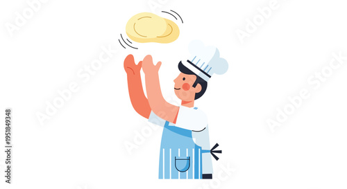A cheerful chef tosses pizza dough high in the air with playful energy creating a dynamic scene silhouette high quality