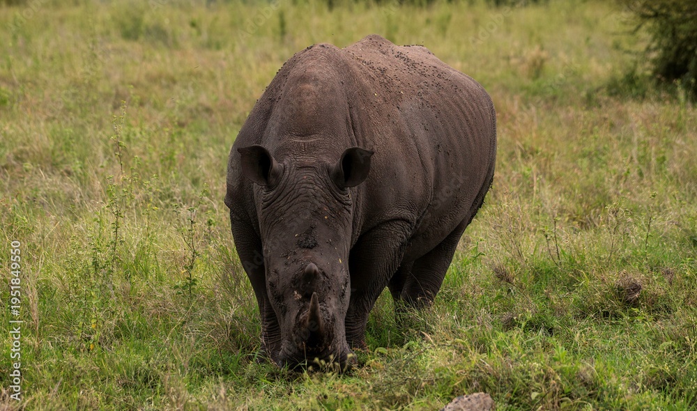 Obraz premium Black Rhinoceros close up in the savannah of the Nairobi National park in Kenya