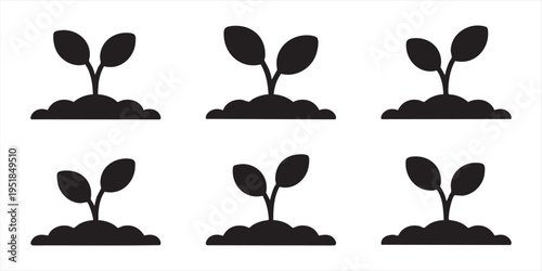 Set of sprout icons representing growth and organic farming symbols for ecology and nature designs