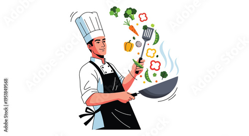 A chef prepares a vibrant meal with fresh vegetables and cooking tools depicted in a striking silhouette high quality professional detailed