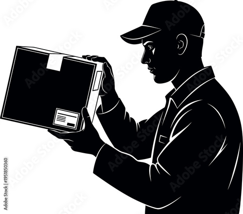 Delivery Man Silhouette Holding Cardboard Box Package | Courier Service Icon | Homo sapiens