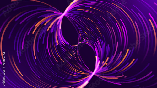 Abstract Math and Physics Particle Flow Diagram with Purple Accents, Featuring Smooth Lines and Dynamic Light Effects for Science Research Presentation Background.