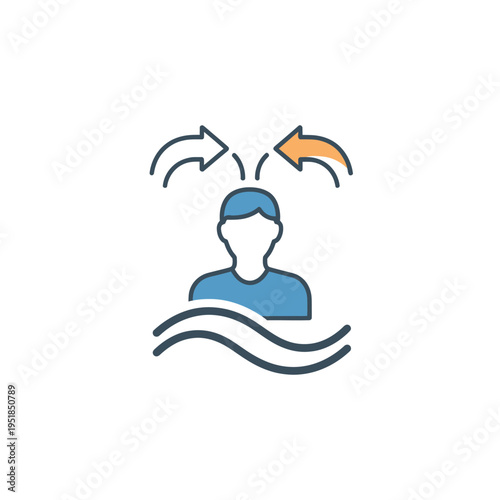 Person with incoming feedback arrows decision making concept