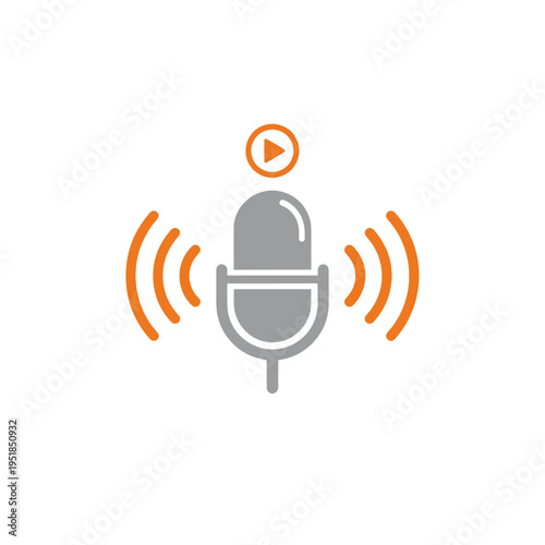 Podcast microphone with sound waves and play button icon