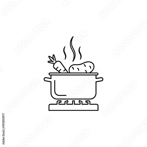 Pot boiling vegetables on kitchen stove with steam