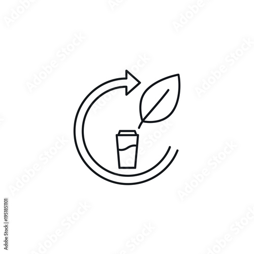 Recycling cycle icon with leaf and cup for sustainability