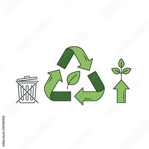 Recycling symbol with eco-friendly icons and plant growth