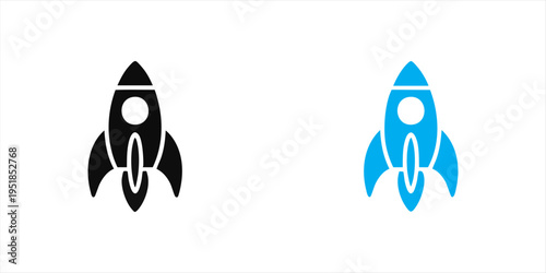 Black and blue rocket icons for space exploration and technology advancement concept