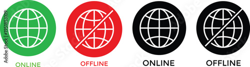 Online and Offline Connection Icon set. No internet and active link symbols. Internet status sign. Connected and disconnected icons
