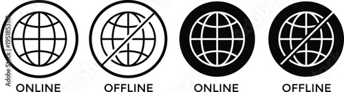 Online and Offline Connection Icon set. No internet and active link symbols. Internet status sign. Connected and disconnected icons
