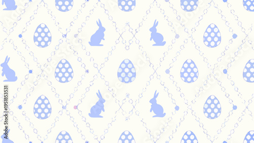 Pastel blue easter bunny and egg pattern on a white background