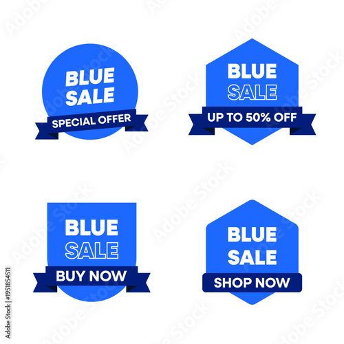 Blue Sale Badge Set with Ribbon – Special Offer Discount Promotion Labels