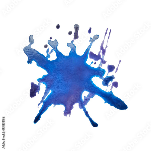 Blue  paint blot isolated on white background. Blue decorative splash. Art decorations. Paint spot. Watercolour splash. Design element for backdrops, design effects, decoration. Vector illustration.