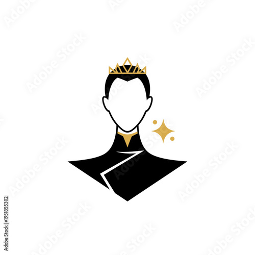 Stylized royal figure wearing golden crown and elegant uniform