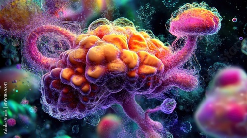 Vibrant Abstract Organic Structure with Cellular Complexity and Dynamic Angles