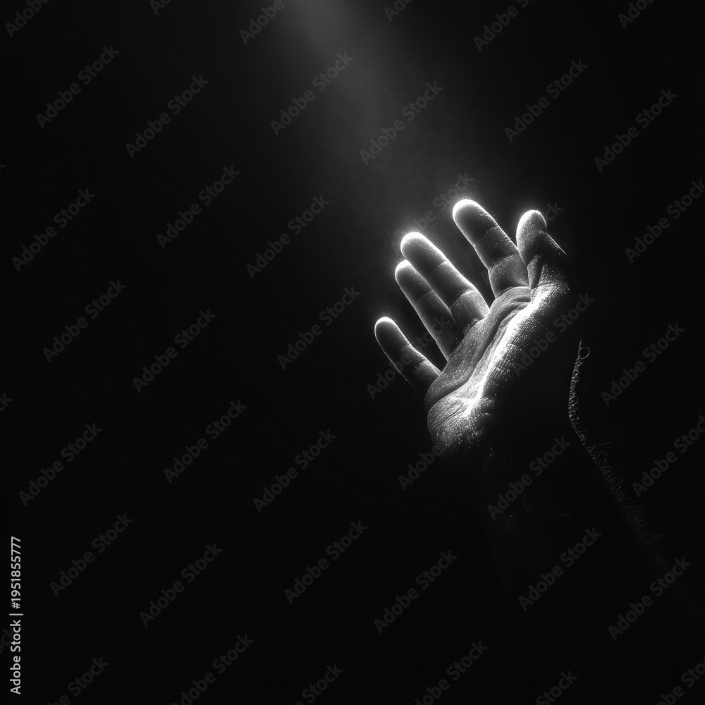 Fototapeta premium Reaching for Light: Hand in Darkness, Monochrome