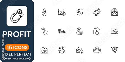 Business profit and finance icon pack featuring revenue growth, investment return and financial success symbols clean vector set
